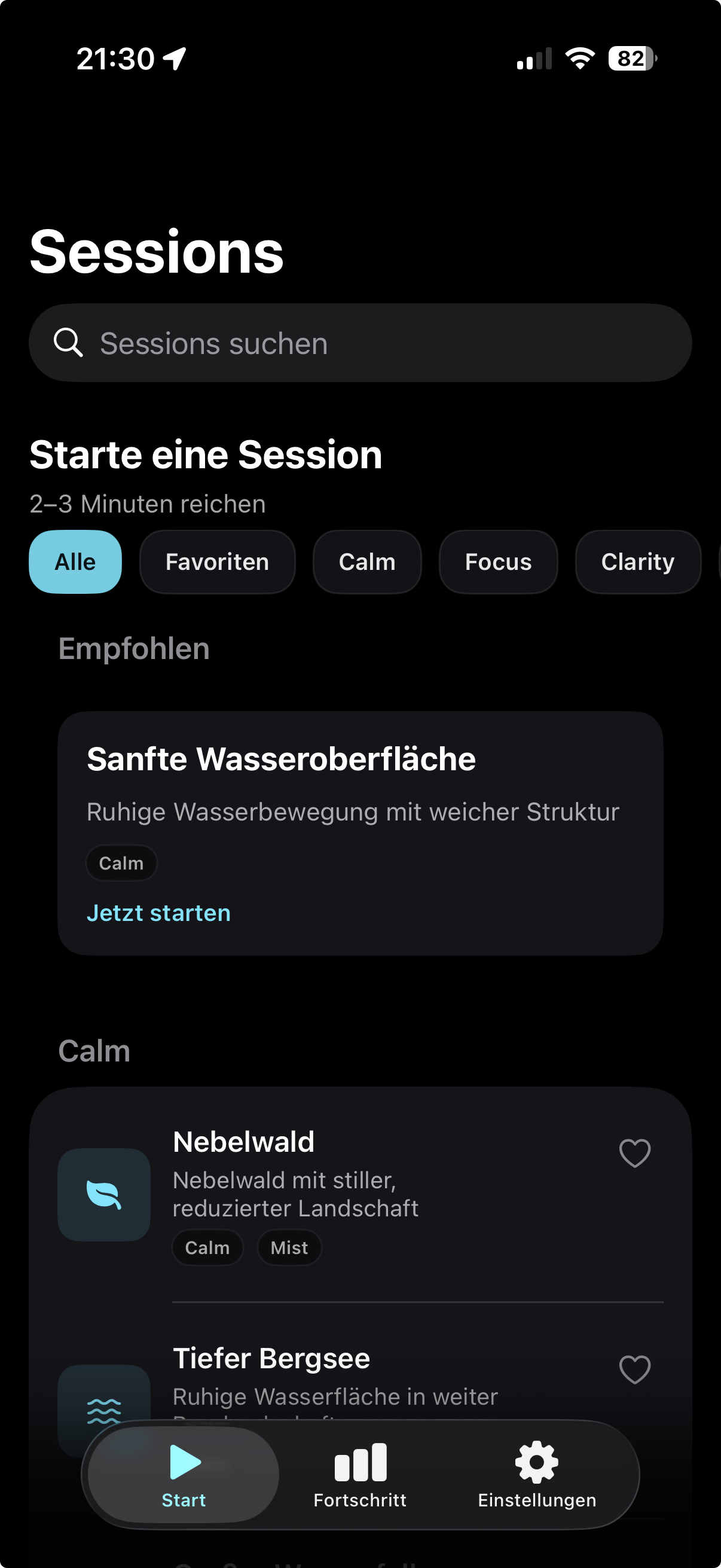 NeuroFocus Sessions-Übersicht